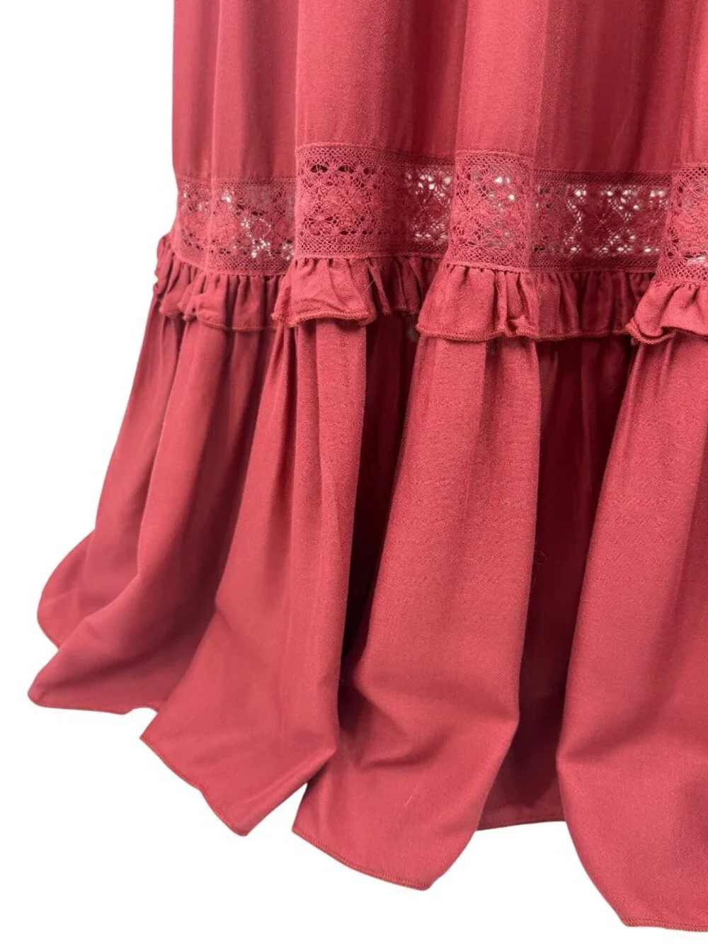 Free People Lace Trim Tiered Ruffle Maxi Slip Dress M | Whimsical Ethereal Boho - Picture 4 of 16